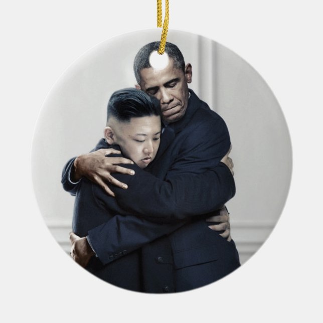 Liebe UNO Nordkorea Obama-Kim Jong Keramik Ornament (Vorne)