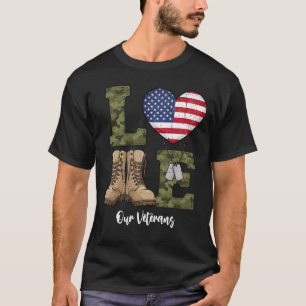 Liebe unseren Veteranen Amerikanische Flagge Herz T-Shirt