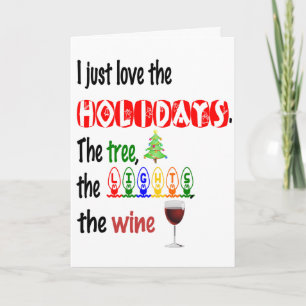 Liebe Urlaub, Bäume, Lichter und Wein Feiertagskarte