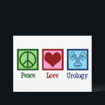 Liebe Urologie Urologe Karte<br><div class="desc">Frieden Liebe Urologie. Eine coole Urologistenkarte für einen Urologen-Arzt oder eine Krankenschwester mit einem Friedenszeichen,  Herz und Bild einer Blase. Tolle Urologie Departement Urlaubskarten.</div>
