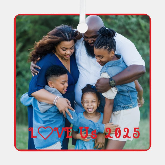 "LIEBE US" Foto Ornament Aus Metall (Vorderseite)