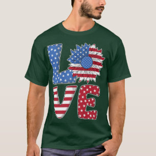 Liebe USA Flag Sonnenblume 4. Juli American Indepe T-Shirt