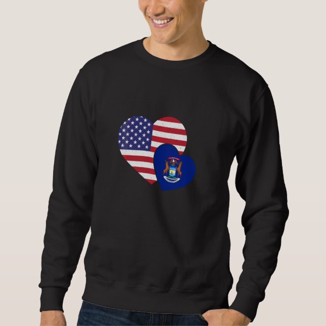 Liebe USA & Michigan Lokale Flagge Herz stolz Amer Sweatshirt (Vorderseite)