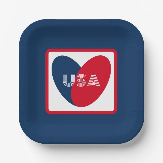 Liebe USA Patriotic Red Blue Simple Heart Pappteller (Vorderseite)