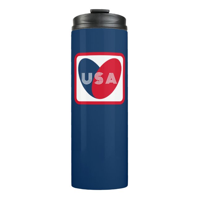 Liebe USA Patriotic Red Blue Simple Heart Thermosbecher (Vorderseite)