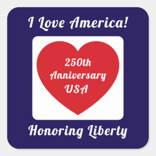 Liebe USA Patriotisches Rot Weiß Blau Herz 250. Quadratischer Aufkleber