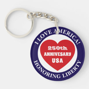 Liebe USA Patriotisches Rot-Weiß-Blau-Herz 250. Schlüsselanhänger