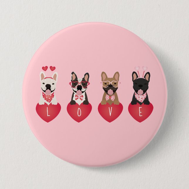 Liebe Valentine French Bulldogs Button (Vorderseite)