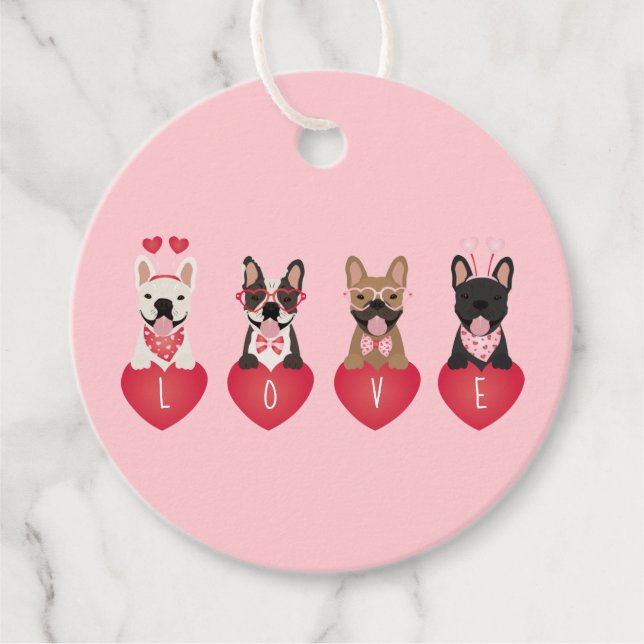 Liebe Valentine French Bulldogs Geschenkanhänger (Vorderseite)