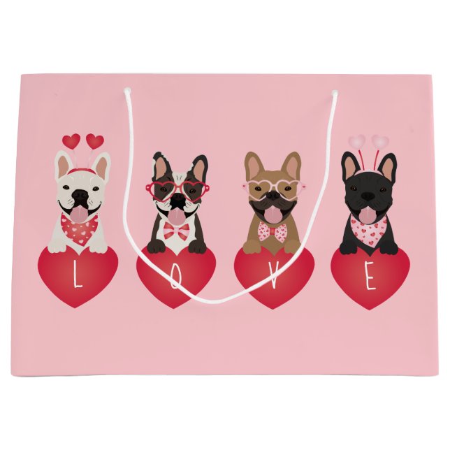 Liebe Valentine French Bulldogs Große Geschenktüte (Vorderseite)
