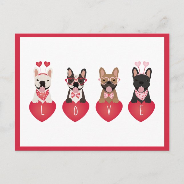 Liebe Valentine French Bulldogs Postkarte (Vorderseite)