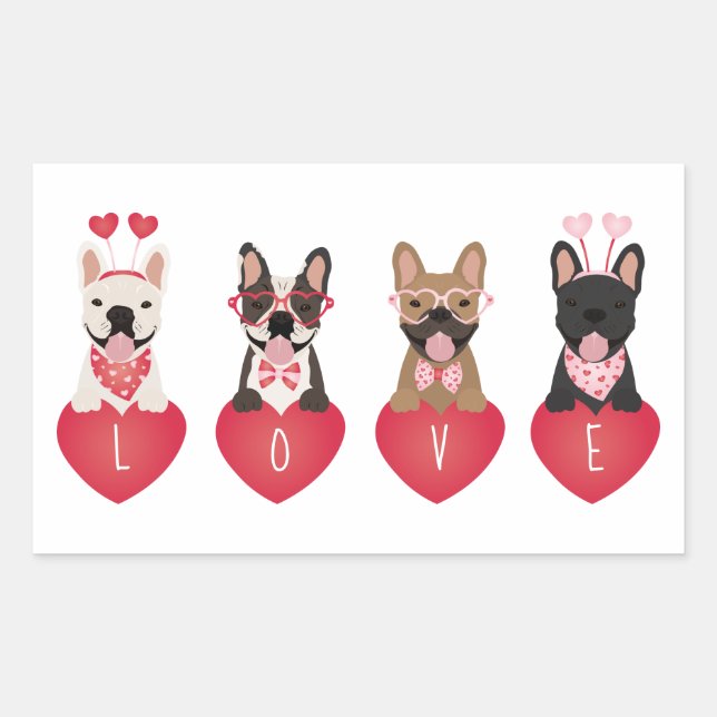 Liebe Valentine French Bulldogs Rechteckiger Aufkleber (Vorderseite)