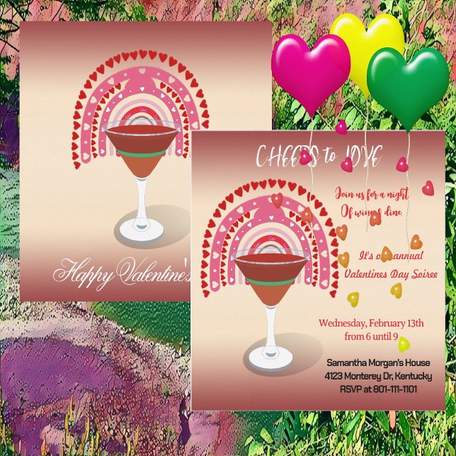 Liebe Valentine Hearts Cocktail Party Einladung (Cheers to Love Valentine Hearts Cocktail Party Invitation)