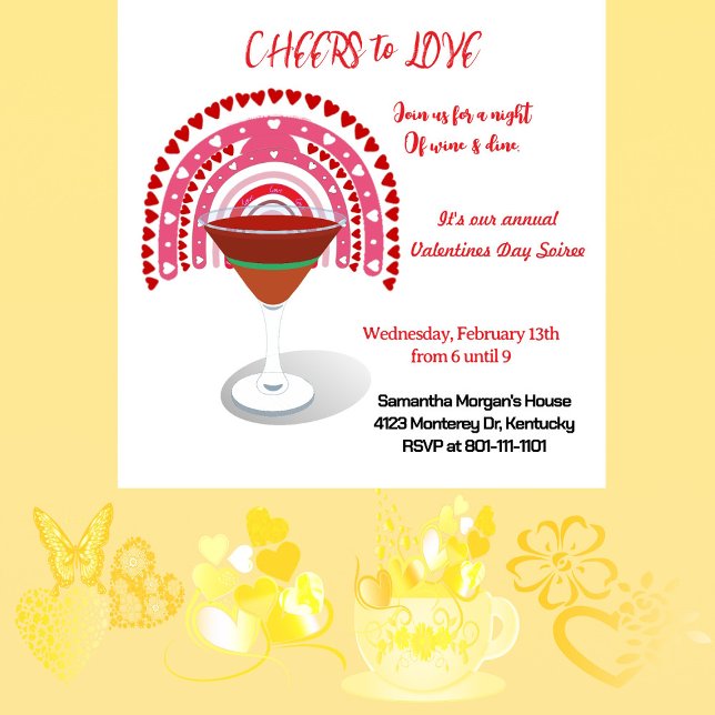 Liebe Valentine Hearts Cocktail Party Einladung (Cheers to Love Valentine Hearts Cocktail Party Invitation)