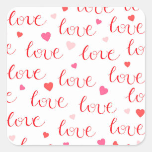 Liebe Valentine Pink Rote Herzen Quadratischer Aufkleber