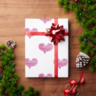Liebe Valentine's Day Hot Pink Heart Sketch Geschenkpapier