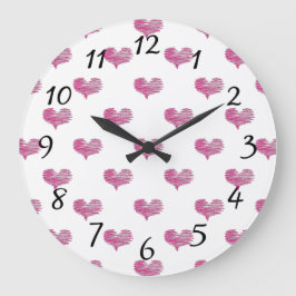 Liebe Valentine's Day Hot Pink Heart Sketch Große Wanduhr