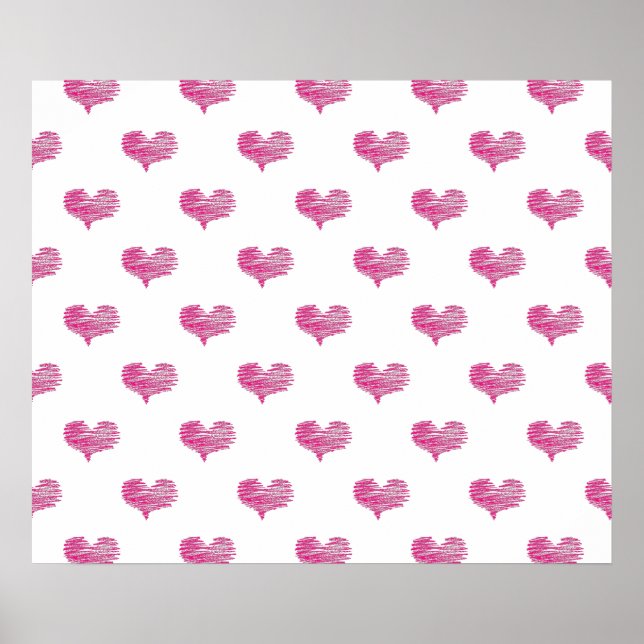 Liebe Valentine's Day Hot Pink Heart Sketch Poster (Vorne)