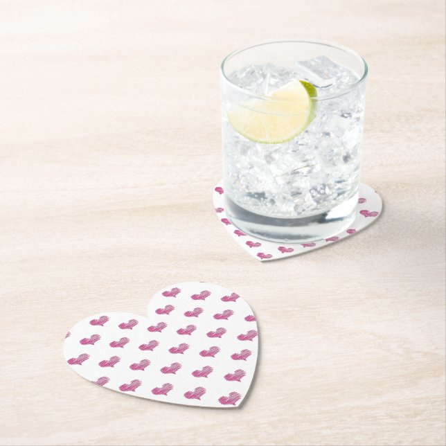 Liebe Valentine's Day Hot Pink Heart Sketch Untersetzer (Vor Ort)
