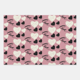Liebe Valentinins Herz schwarz und rosa Geschenkpapier Set