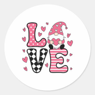 Liebe Valentinstag Gnomes Niedlich Rosa Herz Gnome Runder Aufkleber