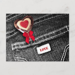 Liebe. Valentinstag im Schwarzen Denim Muster Feiertagspostkarte