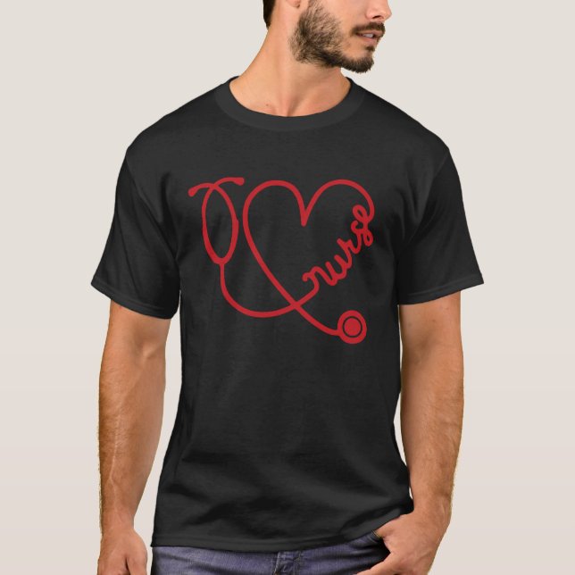 Liebe Valentinstag Krankenschwester Stethoskop Leb T-Shirt (Vorderseite)