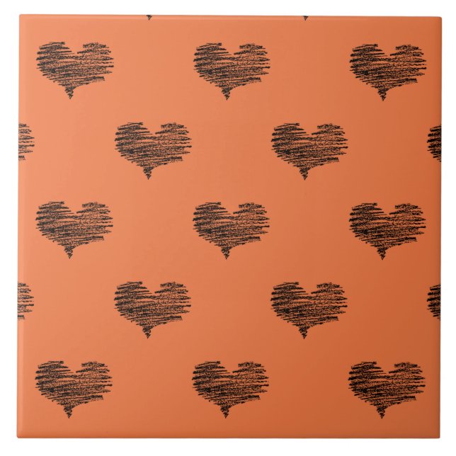 Liebe Valentinstag Schwarzes Herz Sketch Fliese (Vorderseite)