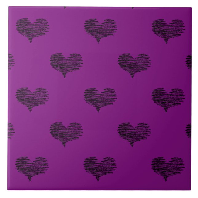 Liebe Valentinstag Schwarzes Herz Sketch Fliese (Vorderseite)