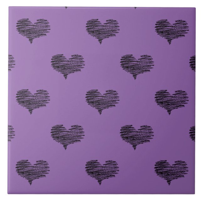Liebe Valentinstag Schwarzes Herz Sketch Fliese (Vorderseite)