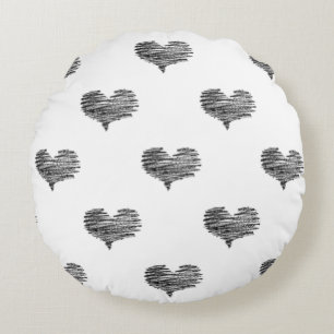 Liebe Valentinstag Schwarzes Herz Skizze Rundes Kissen
