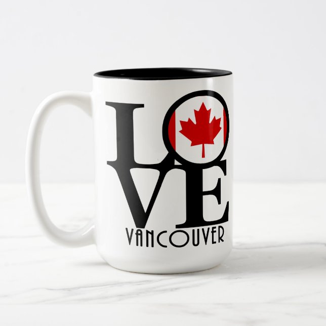 LIEBE Vancouver (BC Flag) 15oz Zweifarbige Tasse (Links)