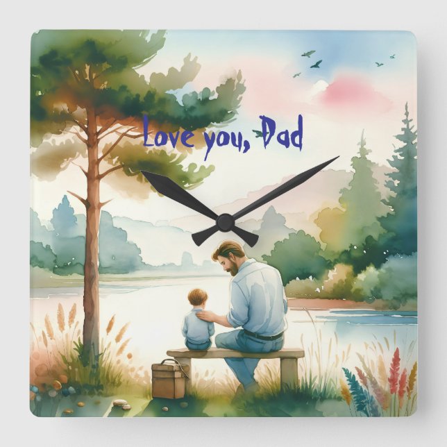 Liebe, Vater Quadratische Wanduhr (Vorderseite)