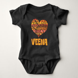 Liebe Veena Orange Mandala Herzliche indische Musi Baby Strampler