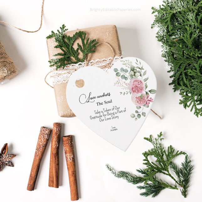 Liebe Verankert die Gastgeschenk Hochzeit Soul Peo Geschenkanhänger (Express love story! 'Love Anchors the Soul' tag, timeless with pink peonies)