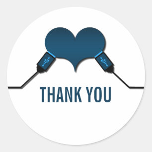 Liebe Verbindung USB Danke Sticker, Blau Runder Aufkleber