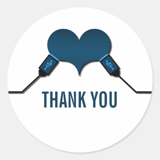 Liebe Verbindung USB Danke Sticker, Blau Runder Aufkleber (Vorderseite)