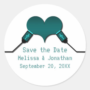 Liebe-Verbindung USB-Save the Date Sticker, Aquama Runder Aufkleber