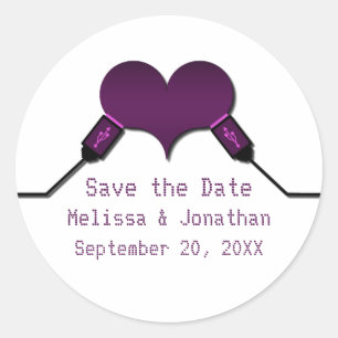 Liebe-Verbindung USB-Save the Date Sticker, Lila Runder Aufkleber