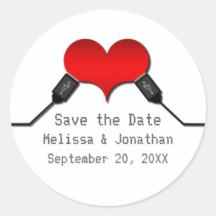 Liebe Verbindung USB Save the Date Sticker, Rot Runder Aufkleber