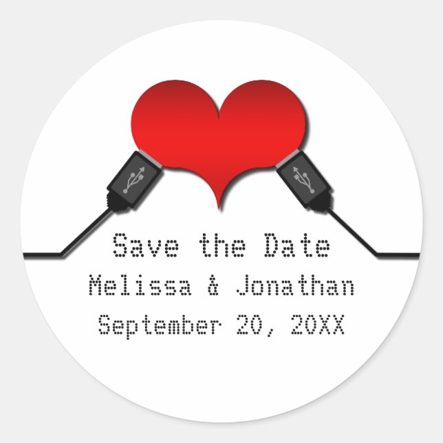 Liebe Verbindung USB Save the Date Sticker, Rot Runder Aufkleber (Vorderseite)