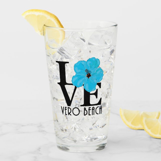 LIEBE Vero Beach Blue Hibiskus Glas (Vorderseite Ice)