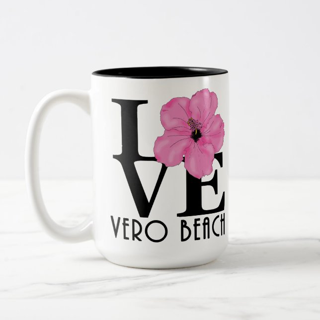 LIEBE Vero Beach Pink Hibiskus 15oz Zweifarbige Tasse (Links)