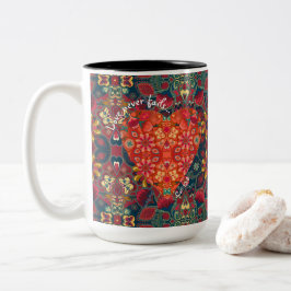 "Liebe versage nie" Farbiges Paisley Herz Zweifarbige Tasse