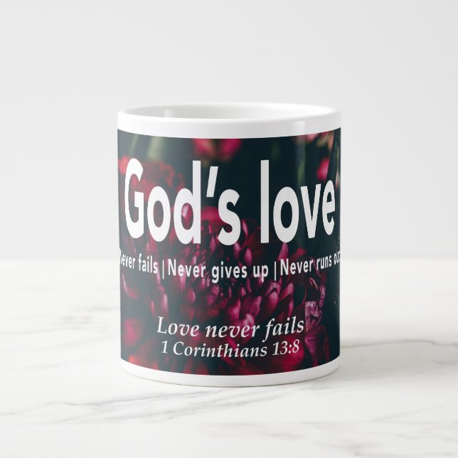 LIEBE VERSAGE NIEMALS Christliche Personalisierte  Jumbo-Tasse (Vorderseite)