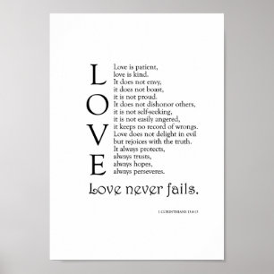 Liebe versagt nie – 1 Korinther 13 Bibelvers Pr Poster