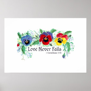 Liebe versagt nie (blaues, rotes und gelbes poster