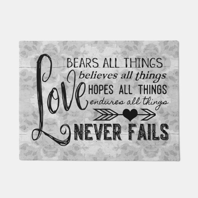 Liebe versagt nie die Tür-Matte (grau) Fußmatte (Vorderseite)