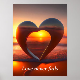 Liebe versagt nie Herz Strand Sonnenuntergang gera Poster