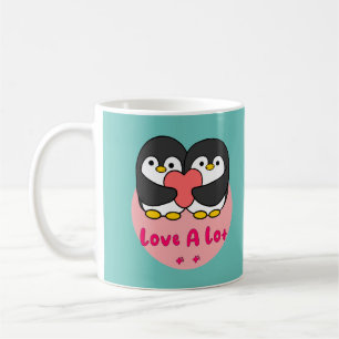 Liebe viel Kawaii niedliche Pinguine mit rotem Her Kaffeetasse